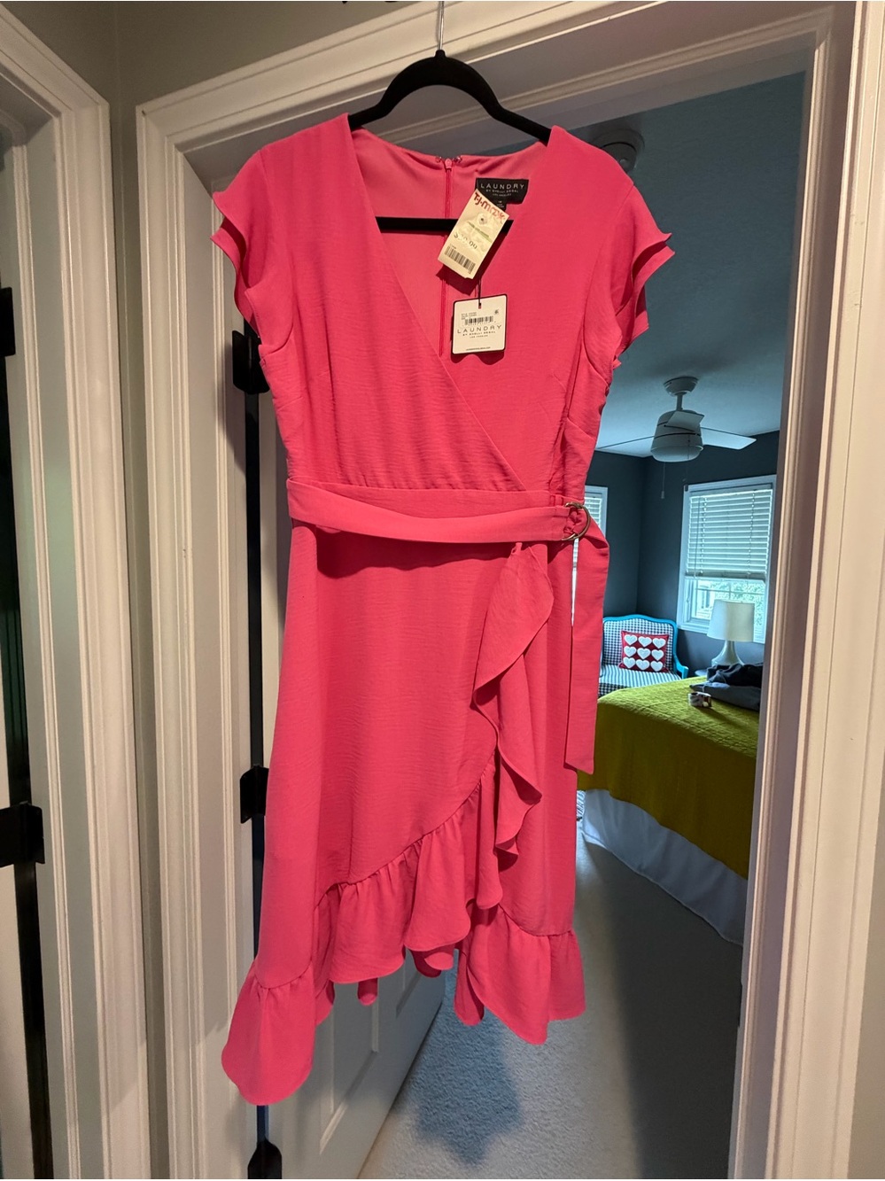 Laundry By Shelli Segal Hot Pink Ruffle Wrap Dress